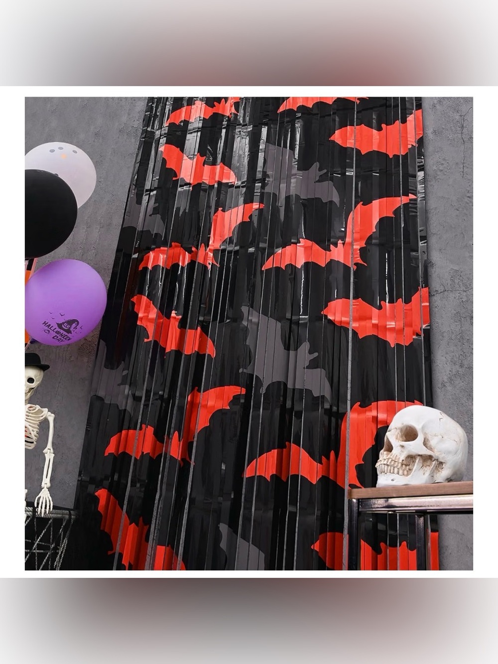 Halloween Red and Black Bat Fringe Door Curtain - Party Backdrop